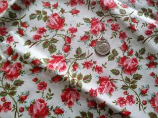 Vintage Quilt Fabric Pink Red Roses On White Floral Print Dolls 35 " X 37 "