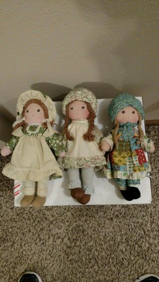 Set Of 3 Vintage Holly Hobbie 9 " Cloth Dolls
