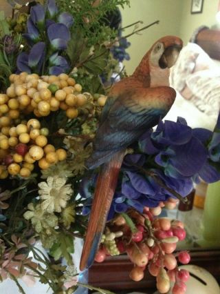 Vtg Parrot Clip Bird Antique Bird Cage Porcelain Figure Tree Ornament