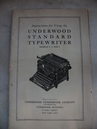 Antique 1920 Instructions Underwood Standard Typewriter Models 3,  4,  5