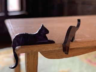 Artisan Miniature Dollhouse Vintage Carved Black Cat Silhouettes Window Table 4