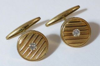Antique Vintage Ornate Cufflinks Cuff Links Unisex Circle Fronts Gold Tone