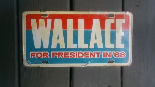 George Wallace For President License Plate Antique Vintage Front Plate