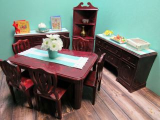 Jaydon TEN PIECE DINING ROOM SET,  Vintage Plastic Dollhouse Furniture Renwal 2