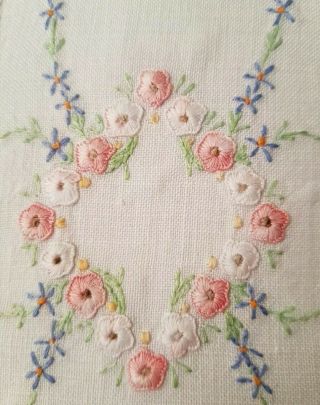 Delicate Circle Pale Pink/blue Flowers Vintage Hand Embroidered Sandwich Doily