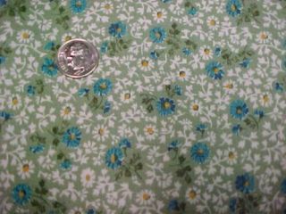 2 Yards Vintage Antique Cotton Quilt Doll Fabric 36 " Wide Tiny Daisies On Green