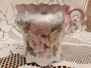 Antique Rs Prussia Victorian Porcelain Pink Rose Floral Mustache Cup/shaving Mug