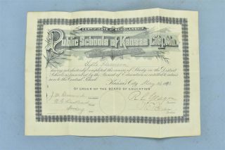 Antique 1893 Lytle Harrison Kansas City Mo Public Schools Diploma 05591