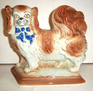 A Charming Antique Staffordshire Standing King Charles Dog Figure,  C1900