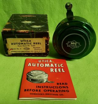 Vintage Utica Automatic Fly Fishing Reel Model No.  5 With Box & Papers