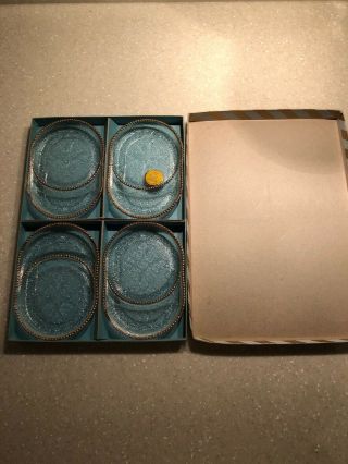4pc Boxed Depression Glass Coaster/ashtray Harp Pattern 22kt Gold Trim Labeled