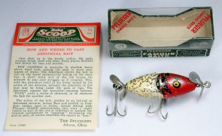 VINTAGE PFLUEGER BABY SCOOP FISHING LURE 9337 WHITE - RED SILVER SPARKS w/ ORIGINA 2