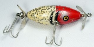 VINTAGE PFLUEGER BABY SCOOP FISHING LURE 9337 WHITE - RED SILVER SPARKS w/ ORIGINA 3
