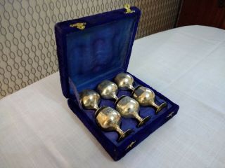 Vintage Set Of 6 Silver Plated Small Mini Goblets Cups Boxed Set