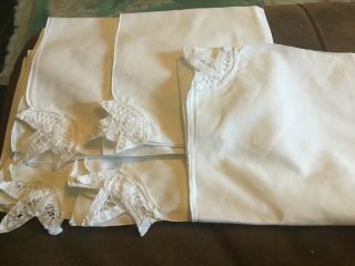 Set 5 Vintage Cotton Embroidered Napkins Floral/cutwork White 16”