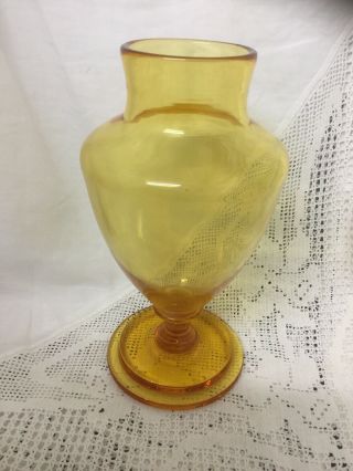 Heavy Antique Vintage Hand Blown Amber Glass Vase 9.  5” Tall