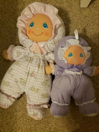 Two Vintage 1994 Little Darlins Purple And Pink Baby Dolls Plush 13” Terry Cloth