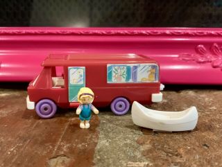 Vintage 1994 Polly Pocket Home On The Go Pink Van Rv 1 Doll 1 Canoe Bluebird