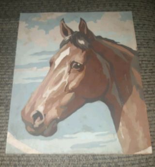 Vintage Paint - By - Number Brown/white Horse 10 " X 12 " Antique Art Old