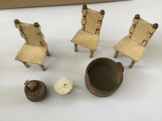 Antique Wooden Dolls House Barrels And Chairs Miniature Candle