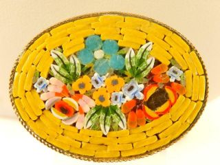 Victorian Micro Mosaic Yellow Flower Pin Antique Estate Colorful Detailed Italy