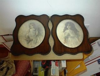 2 R.  Hendrickson Signed Sepia Photograph Vintage Doll Framed Bubble Glass