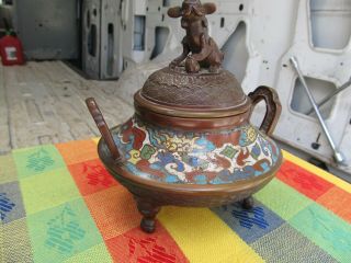 Old Chinese Cloisonne And Bronze Censer And Cover