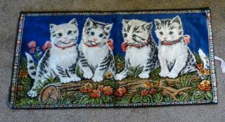 Vintage Tapestry White Cat Kittens Blue Eyes Made In Italy Collectible