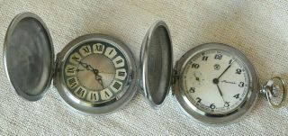 Vintage Molnija 3602 Set 2 Pocket Watches 18jewels Ussr For Repair Or Parts