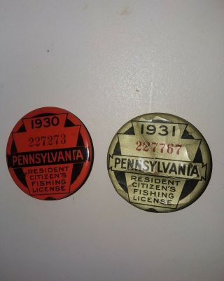 1930 And 1931 Pennsylvania Resident Fishing Licenses With Paper Work
