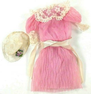 Vintage Barbie Pink Dress W/white Lace Accents White Sash & Added Lace Hat