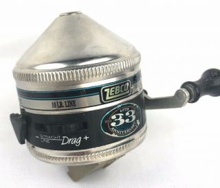 Vintage Zebco 33 40th Anniversary Black/silver Push Button Reel Guc Made In Usa