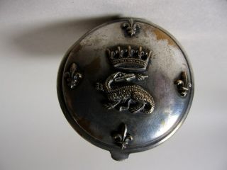 Antique Silver Plate Snuff Box French Crowned Salamander King Francis I Insignia