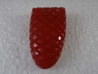 Antique Carved Cherry Red Bakelite Dress Clip Pin Pinecone Ruby Waffle Pattern