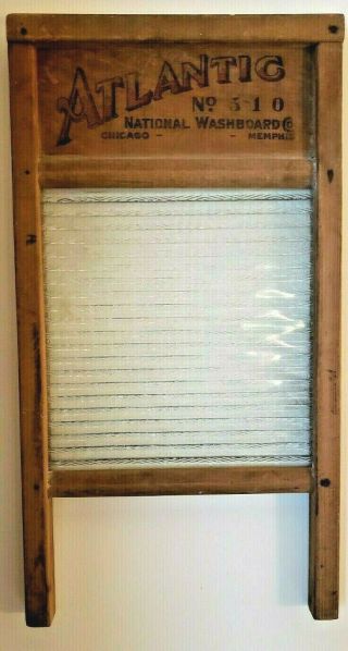VINTAGE ATLANTIC NATIONAL WASHBOARD Co.  NO.  510 WOOD & GLASS - CHICAGO MEMPHIS 2