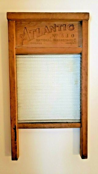VINTAGE ATLANTIC NATIONAL WASHBOARD Co.  NO.  510 WOOD & GLASS - CHICAGO MEMPHIS 4