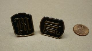 Vintage Cufflinks - The Letter M - Gold Tone On Brown Background