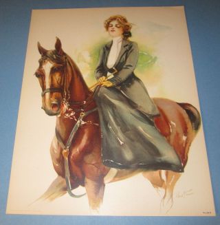 Old Vintage 1908 Antique - Victorian Print - Sporting Girls - Lady Riding Horse