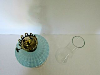 Antique American Rib Optic Blue Opalescent Kerosene Oil Stand Lamp 5