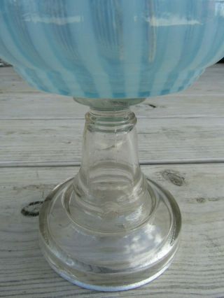 Antique American Rib Optic Blue Opalescent Kerosene Oil Stand Lamp 8