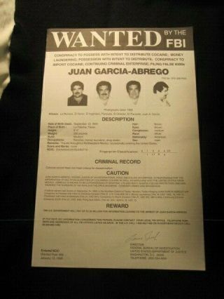 Orig.  Fbi Wanted Poster,  1995 Juan Garcia - Abrego Gulf Cartel Cocaine Drug Lord