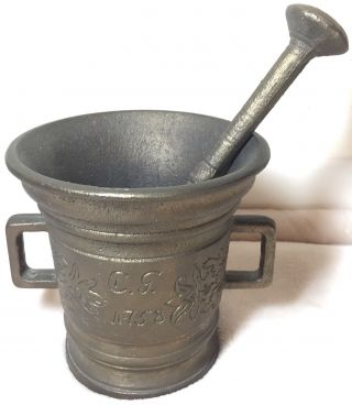 Antique Bronze Mortar And Pestle Apothecary Science Medicine Pharmacist