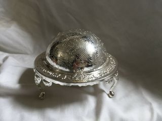 Vintage Silver Plated Domed Roll Top Butter Dish Glass Insert