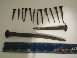 Antique Wrought Iron Nails (several Rosehead) From 18th Century House