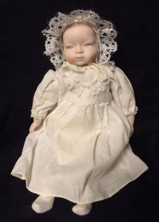 Vintage Shackman Porcelain Bisque 10 " Baby Doll Dress Bonnet Paper Tag Japan