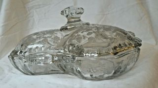 Vintage Cut Glass/crystal Covered Candy/nut Dish,  3 Compartments