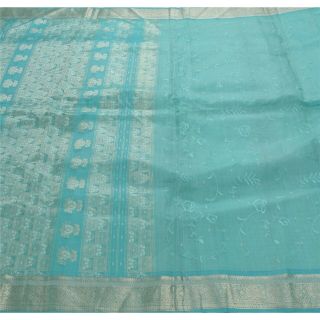Sanskriti Vintage Green Saree Pure Silk Brocade Woven Craft Fabric Premium Sari