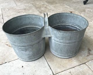Vintage Antique Galvanized Double Tandem Connected Bucket Buckets Farm Country