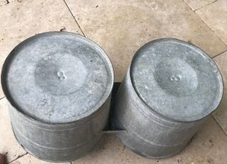 Vintage Antique Galvanized Double Tandem Connected Bucket Buckets Farm Country 4
