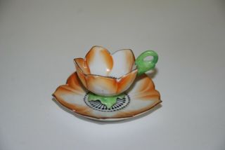 Vintage Miniature Flower Shaped China Tea Cup And Saucer Made In Japan